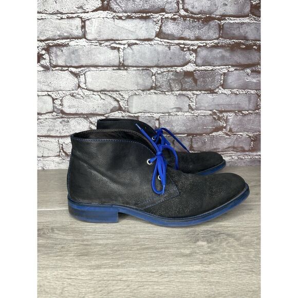 Donald J Pliner ELIO Black Leather Blue Pebble Lace Chukka Ankle Boots Men 9M/42 - Picture 9 of 16